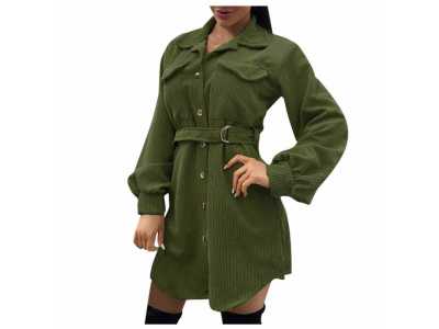 Ladies Casual Long sleeved Corduroy Shirt Two pocket Belted Dress Oversized Coats Female Outerwear Jackets Harajuku