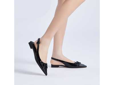 Sandals Women Shoes Patent Leather Pointed Toe Mules Metal Decor Slingback Summer Office Ladies Flat