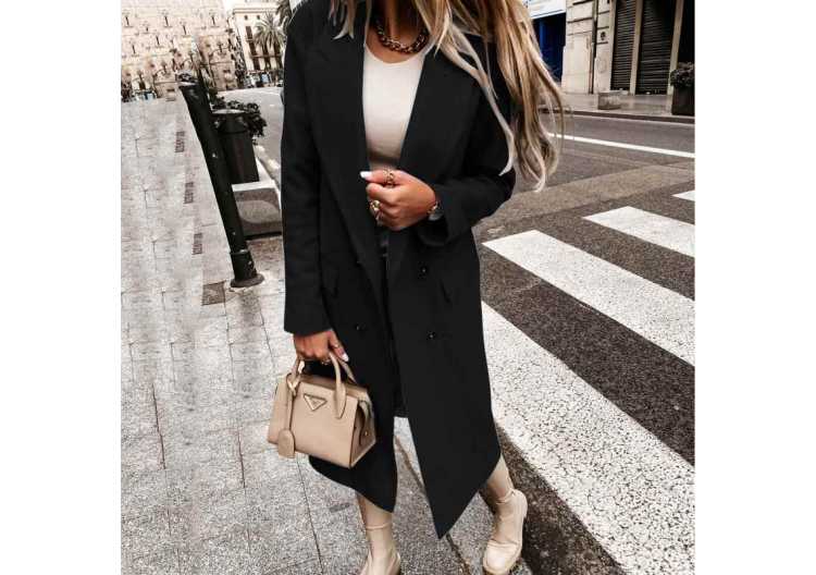 Vintage Elegant Office Ladies Solid Simple Long Wool Coat Ladies Slim Long Overcoat Stylish Tops Thin Coat Female Trench Jacket