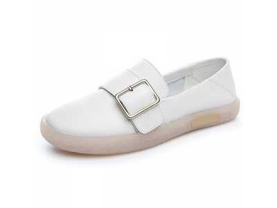 Women's Sneakers Flat 2021 Spring New Genuine Leather Women's Shoes Large Size Square Buckle Peas Shoes Women Pregnant women