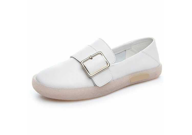 Women's Sneakers Flat 2021 Spring New Genuine Leather Women's Shoes Large Size Square Buckle Peas Shoes Women Pregnant women