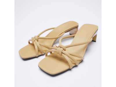 ZA Summer 2021 New Women's Shoes Square High Heel Shoes Sheepskin High Heel Sandals