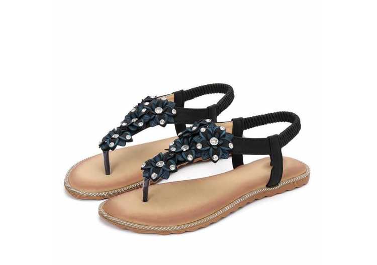 Ladies Sandals Fashion Bohemian Solid Flat Summer Women Shoes Casual Beach Shoes Ethnic Flat Women Sandals Ladies Shoes