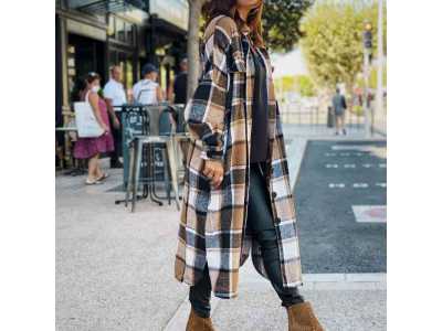 Women's Long Plaid Coat Autumn Harajuku Plaid Shirt Oversized Loose Coat Streetwear Fashion Female Casual Jacket Women Clothing