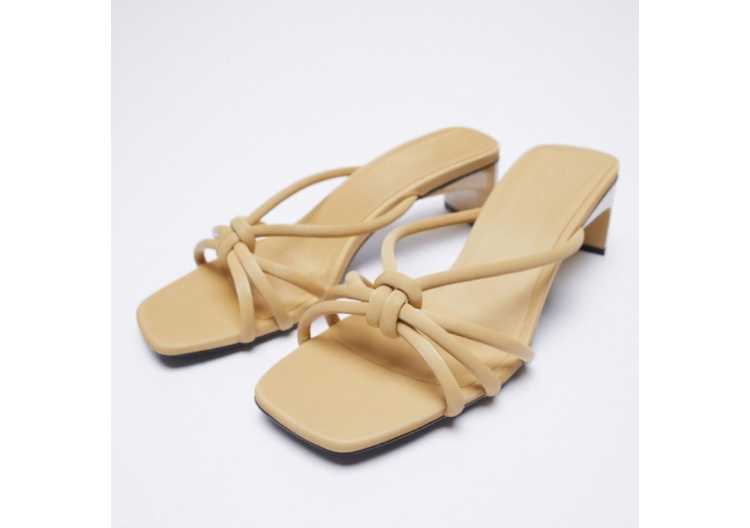 ZA Summer 2021 New Women's Shoes Square High Heel Shoes Sheepskin High Heel Sandals