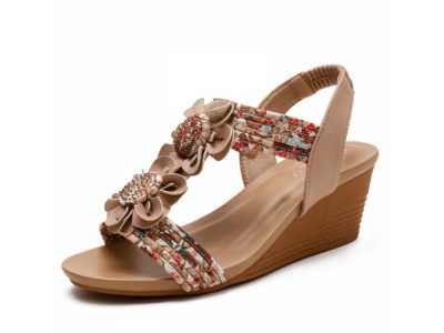 2021 Summer New Style Sandals Women European and American Casual Fashion Word with Mid slope Heel Sandals Women's Shoes