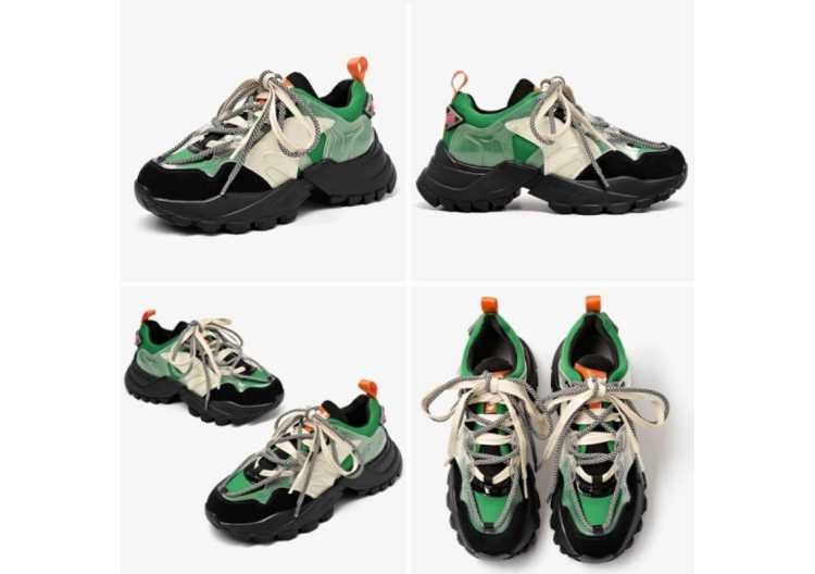 Sneakers Women Leather Microfiber Patchwork Mixed Colors Platform Round Toe Lace up Ladies Shoes Handmade 29330
