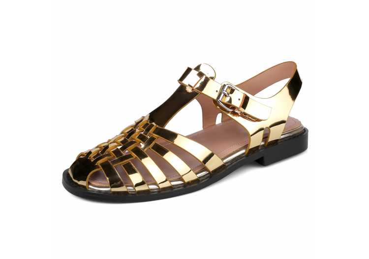 Golden Black Ladies T Strap Genuine Leather Low Heels Sandals Women Summer Casual Shoes sandales femmes 2021 Sandalias Mujer
