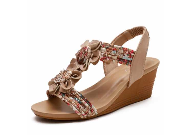 2021 Summer New Style Sandals Women European and American Casual Fashion Word with Mid slope Heel Sandals Women's Shoes