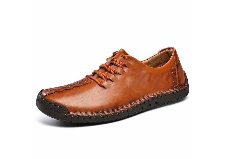 Split Leather Men Casual Shoes Luxury Autumn Mens Loafers Moccasins Breathable Lace Up Hand Sewing Driving Shoes Plus Size 38 48