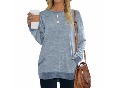 Geifa Womens Sweaters Crewneck Sweatshirt with Pocket Long Sleeve Tunic Tops