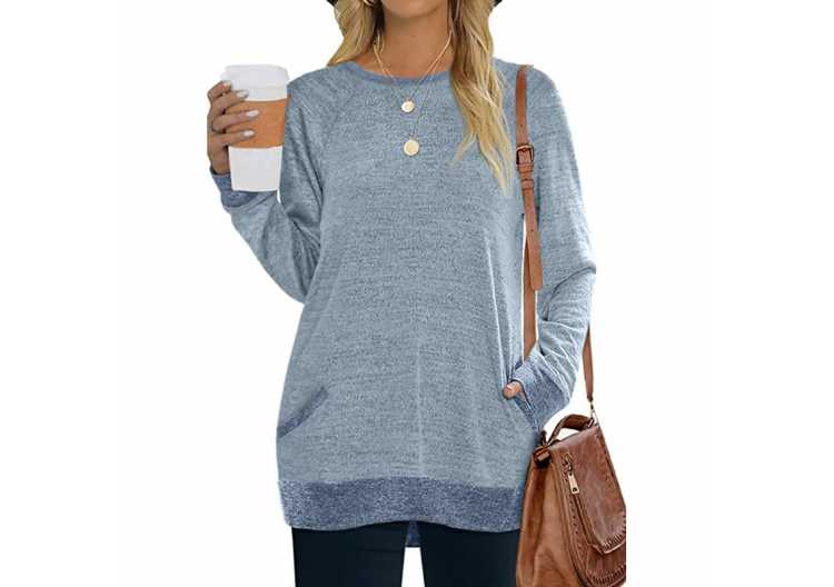 Geifa Womens Sweaters Crewneck Sweatshirt with Pocket Long Sleeve Tunic Tops