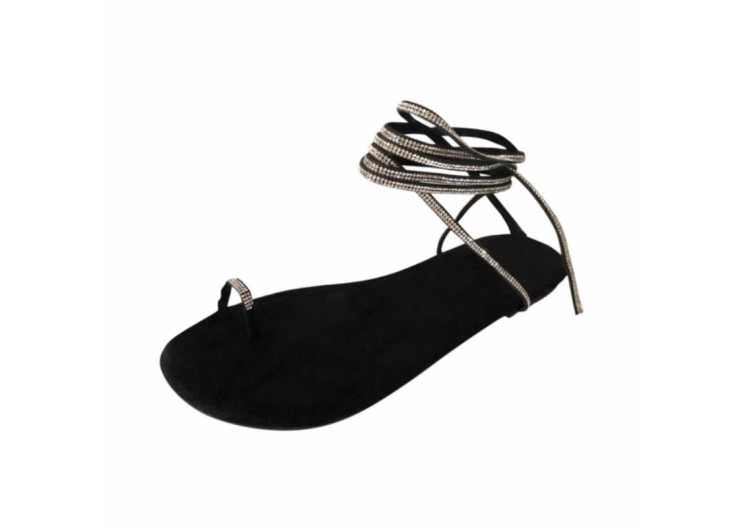 Large Size Sandals Women Diamond Glossy Flat Slippers Casual Outdoor Strappy Open Toe Shoes