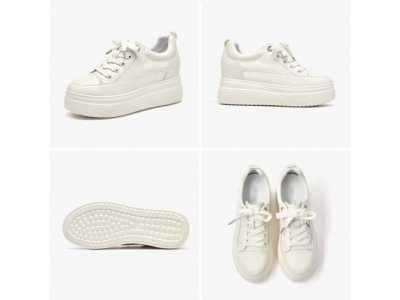 Sneakers Platform Women Genuine Cow Leather Round Toe Thick Sole Casual Ladies White Shoes Handmade 29561