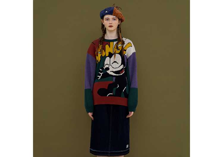 Female Autumn 2021 Cartoon Illustration Round Neck Cotton Knit Sweater Pullover Student Winter Warm Thick Jacket Outer Wear