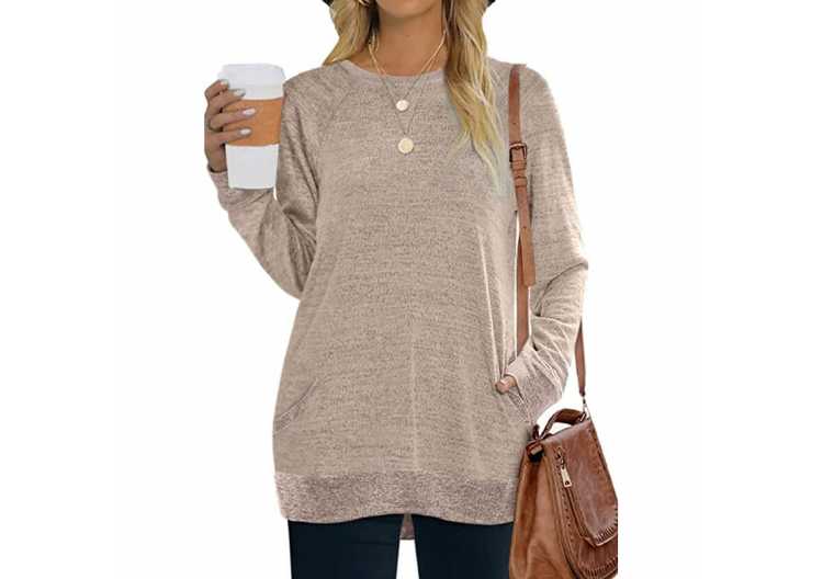 Geifa Womens Sweaters Crewneck Sweatshirt with Pocket Long Sleeve Tunic Tops