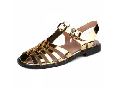 Golden Black Ladies T Strap Genuine Leather Low Heels Sandals Women Summer Casual Shoes sandales femmes 2021 Sandalias Mujer