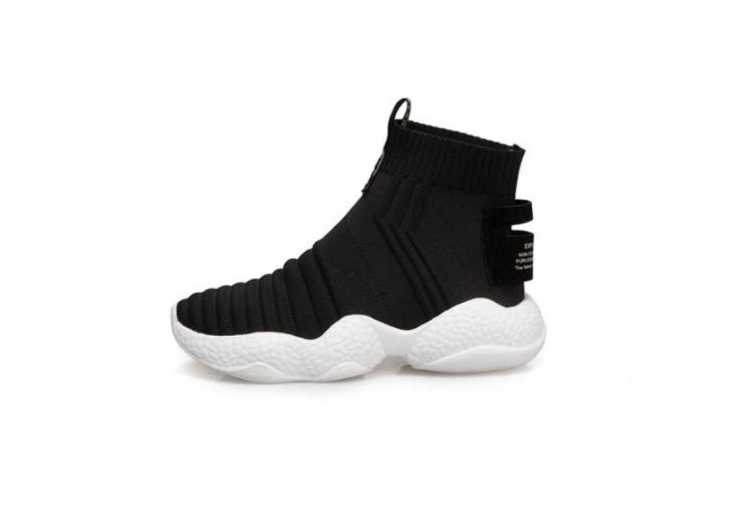 High Top Sneakers Women Slip on Breathable Knitted Sneakers Female Summer Casual Shoes White Balck Thick Sole Walking Shoes