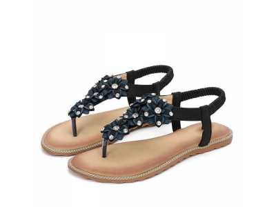 Ladies Sandals Fashion Bohemian Solid Flat Summer Women Shoes Casual Beach Shoes Ethnic Flat Women Sandals Ladies Shoes