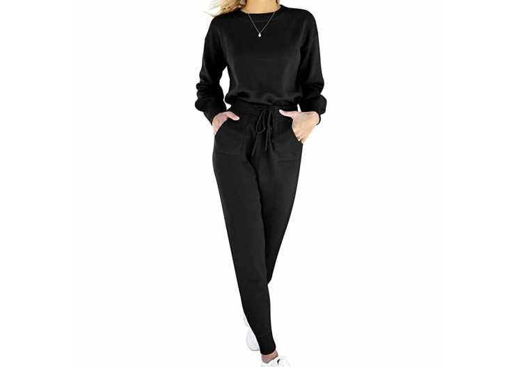 ANRABESS Women Two Piece Outfits Sweater Sets Long Sleeve Pullover and Drawstring Pants Lounge Sets