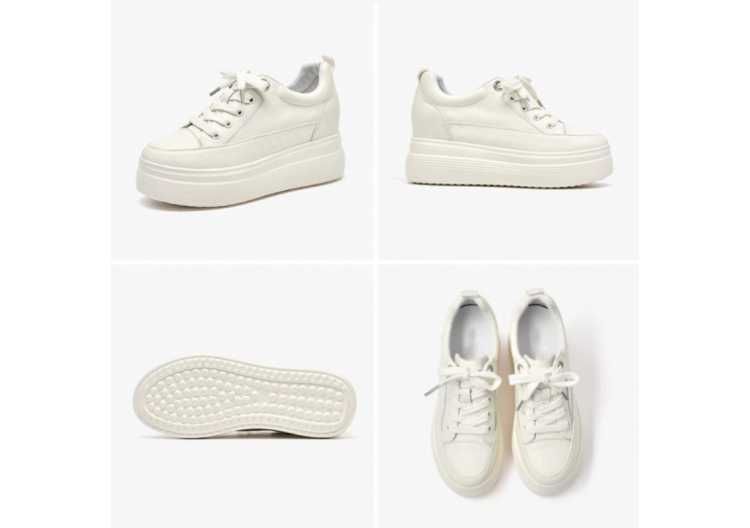 Sneakers Platform Women Genuine Cow Leather Round Toe Thick Sole Casual Ladies White Shoes Handmade 29561