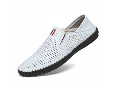 Hot sale Men's Summer Mocassins 2021 Leather loafers Slip on soft casual shoes comfortable drive flats White breathable