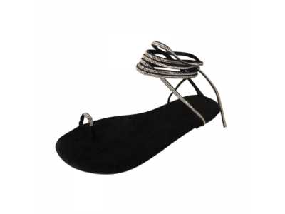 Large Size Sandals Women Diamond Glossy Flat Slippers Casual Outdoor Strappy Open Toe Shoes