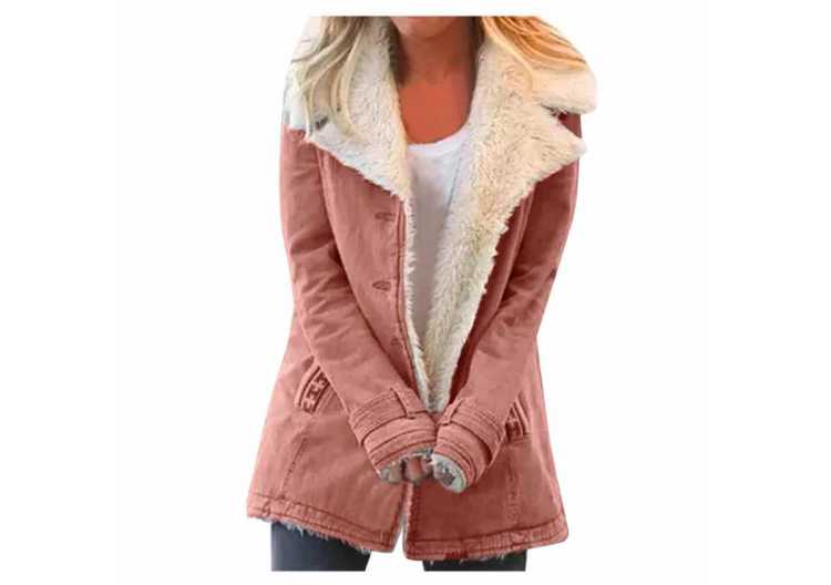 Women Plus Size Winter Warm Jacket Composite Plush Button Outwearcoat Lapels Jacket Outwear 2021 Куртка Зимняя Женская