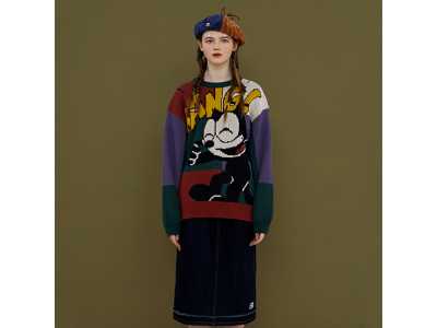 Female Autumn 2021 Cartoon Illustration Round Neck Cotton Knit Sweater Pullover Student Winter Warm Thick Jacket Outer Wear