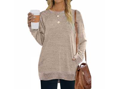 Geifa Womens Sweaters Crewneck Sweatshirt with Pocket Long Sleeve Tunic Tops